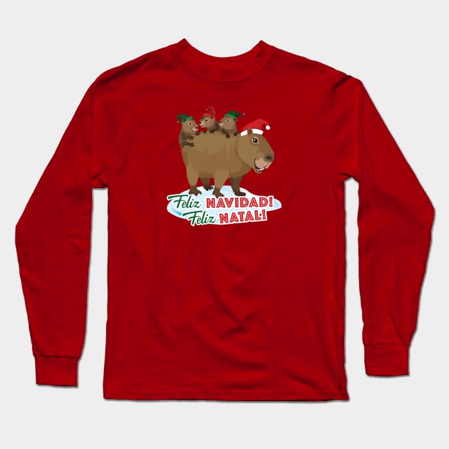 Capybara Family Holiday Long Sleeve T-Shirt by Peppermint Narwhal